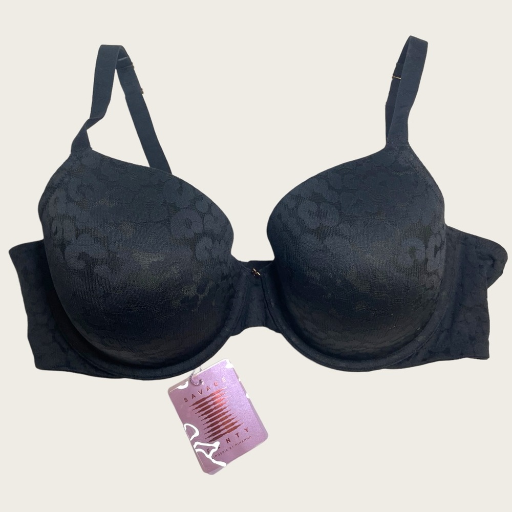 Savage x Fenty - Leopard Lace T- Shirt Bra - Black - Size 40DD - Picture 4 of 6